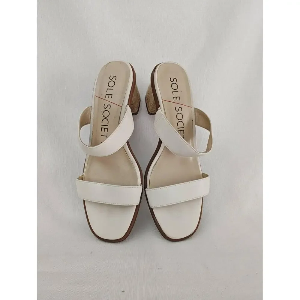 Sole Society LUNESPA Block Heel Sandals Two Strap Vegan Leather Jute Double 8.5‎